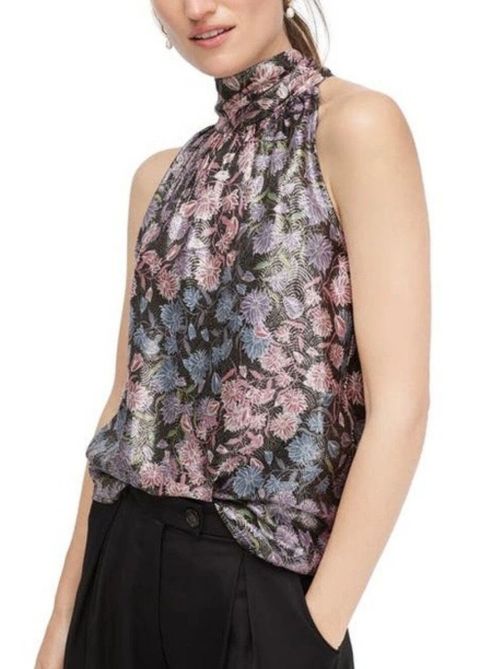 J. Crew Collection tie-neck top in shimmering floral jacquard sleeveless medium